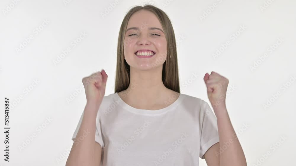 Portrait of Ambitious Beautiful Young Woman Celebrating Success Portrait of Ambitious Beautiful Young Woman Celebrating Success