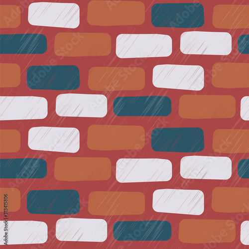 Scratched brick wall seamless vector pattern background.