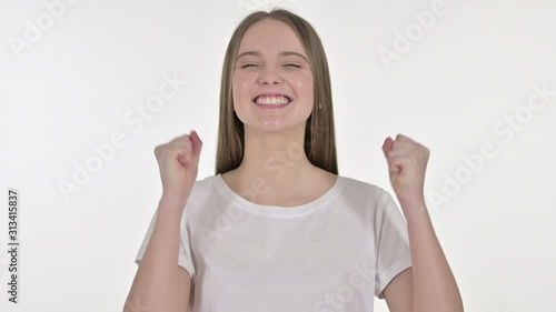 Wallpaper Mural Portrait of Ambitious Beautiful Young Woman Celebrating Success Torontodigital.ca