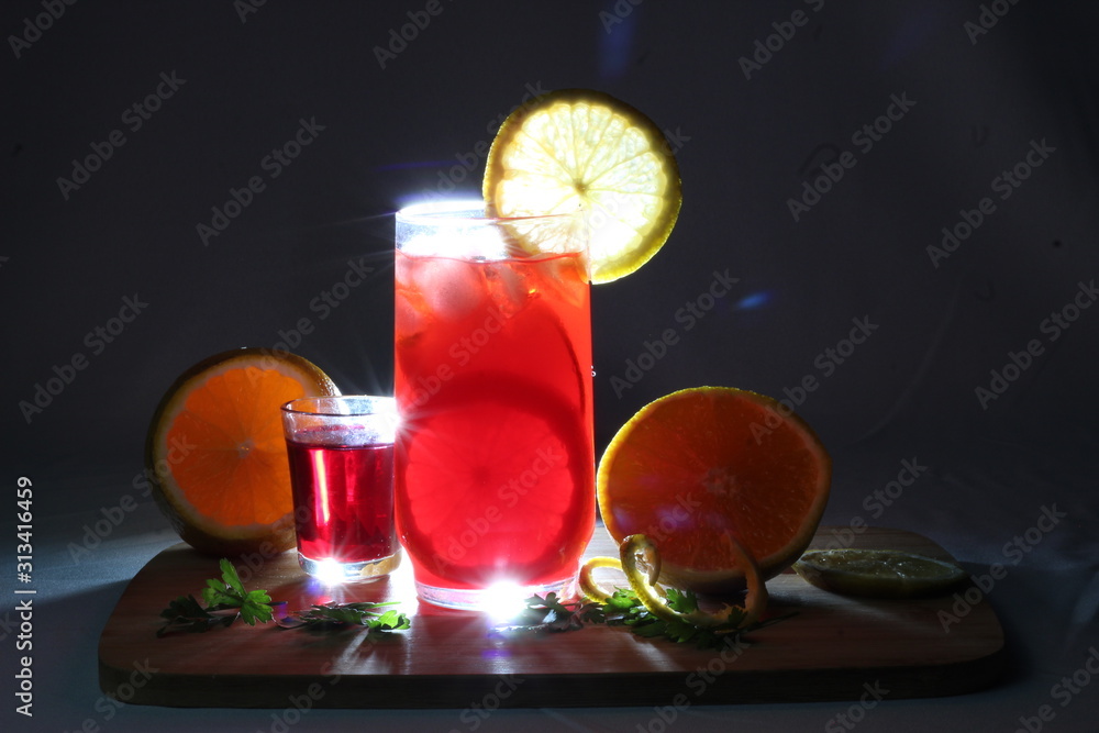 Strawberry juice with well-chilled orange Strawberry juice with well-chilled orange