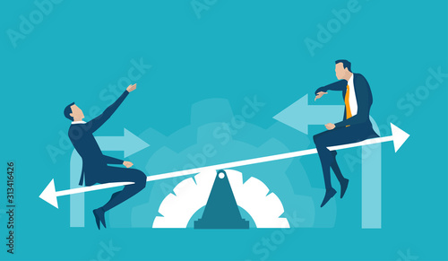 Εκτύπωση καμβά Two businessmen swinging on seesaw