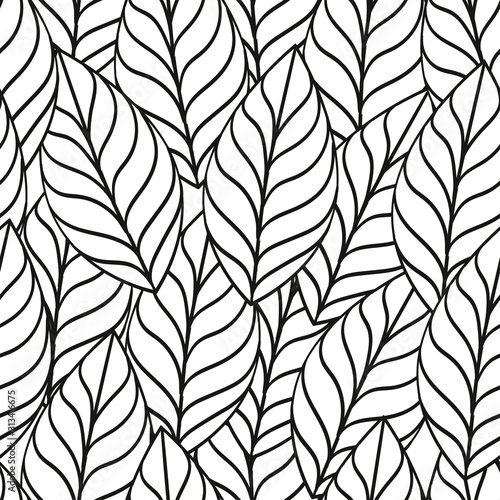 Coloring book and leaf seamless pattern. Vector illustration Use for paper, textile or application.