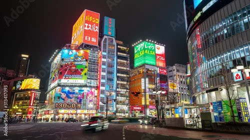 shinjuku, Tokyo, Japan- February 6, 2019: 4K time lapse video of Kabukicho night life street very famous shopping center city street and the entertainment district in Japan. photo