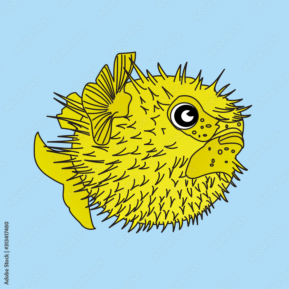 Illustration of Yellow Puffer Fish, Cute Funny Character, Flat Design Stock  Illustration | Adobe Stock