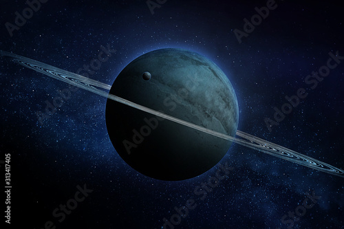 abstract space illustration, planet Uranus and the magic shine of bright stars in the nebula © pechenka_123