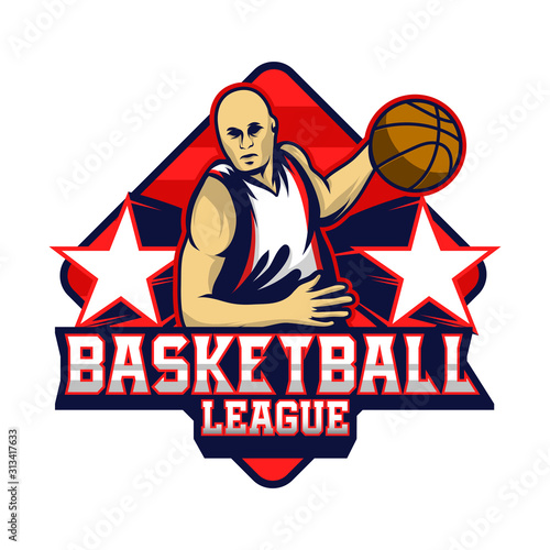stock vector basketball player emblem. sports logo illustration