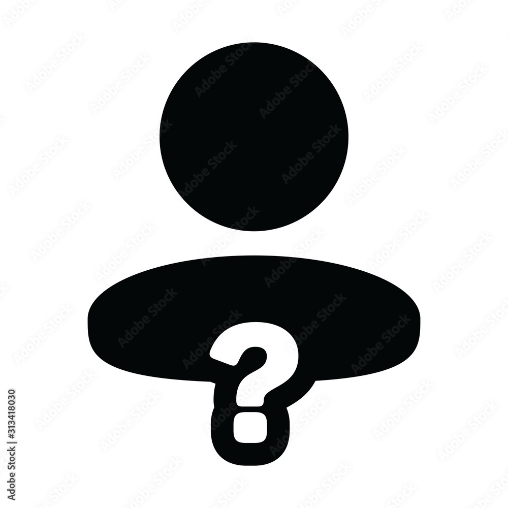 Forum icon vector question mark with male user person profile avatar symbol for help sign in a glyph pictogram illustration