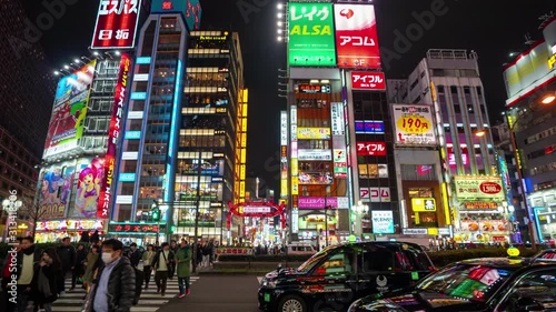 shinjuku, Tokyo, Japan- February 6, 2019: 4K time lapse video of Kabukicho night life street very famous shopping center city street and the entertainment district in Japan.
