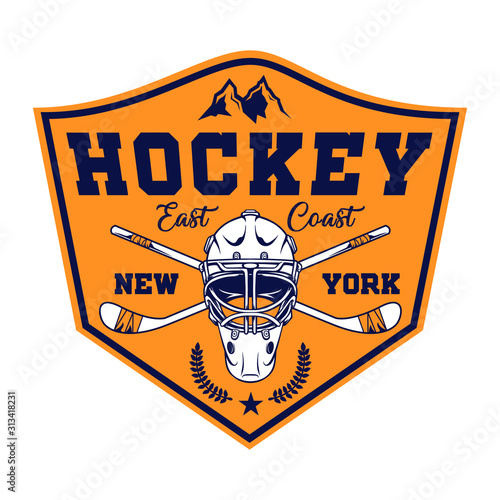 Photography stock vector retro ice hockey helmet and sticks emblem