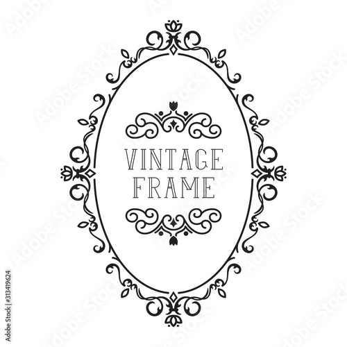 Vignette oval royal frame. Classic ornate border. Vector isolated vintage invitation card.