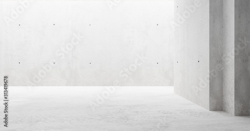 Fototapeta Naklejka Na Ścianę i Meble -  Abstract empty, modern concrete room with indirect lighting from side wall - industrial interior background template, 3D illustration