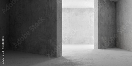 Abstract empty, modern concrete room with sidelit backwall and rough floor - industrial interior background template, 3D illustration