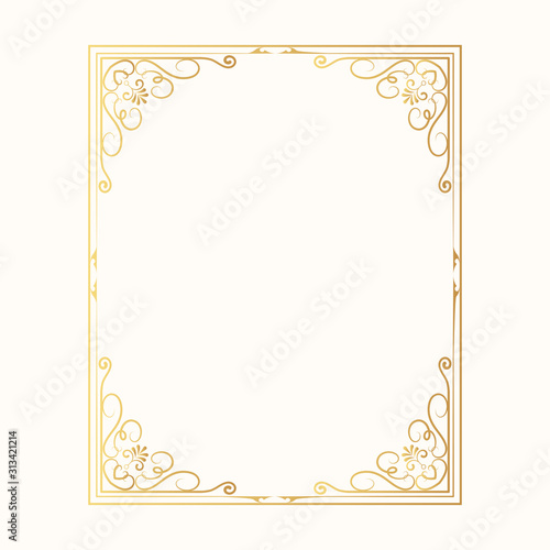 Wedding vintage gold rectangular frame. Vector isolated golden victorian border.