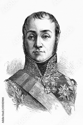 Nicolas Charles Oudinot, Marshal of the French Empire. First comte Oudinot. 1767-1848. Antique illustration. 1890.