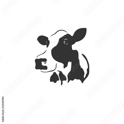Vector image of an cow black and white. design style. animal. art. symbol. logo. Illustrator. on white background. Mammals