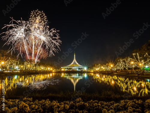 Beautiful Fireworks in festival at Bangkok Thailand 