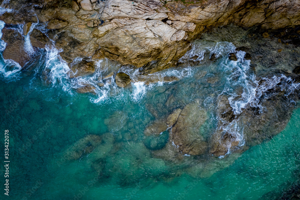 splash water sea and rock stone aerial view splash water sea and rock stone aerial view