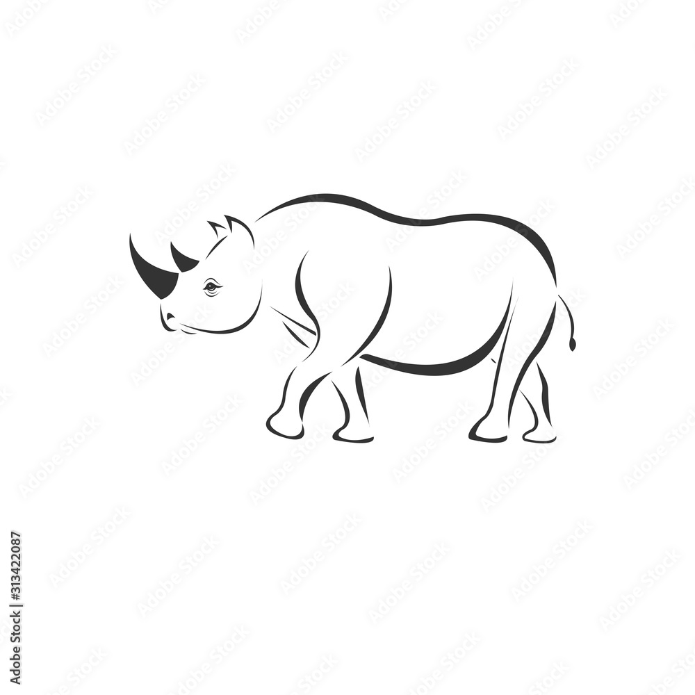 Vector image of an Rhino black and white. design style. animal. art. symbol. logo. Illustrator. on white background. Mammals Vector image of an Rhino black and white. design style. animal. art. symbol. logo. Illustrator. on white background. Mammals