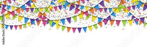 seamless colored garlands and confetti background