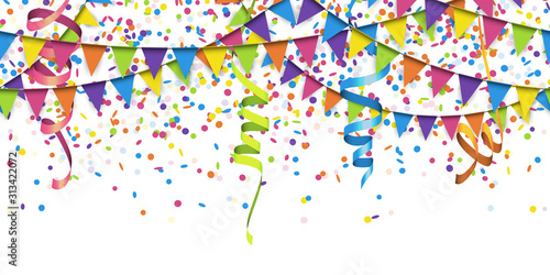 seamless colored garlands, confetti and streamers background