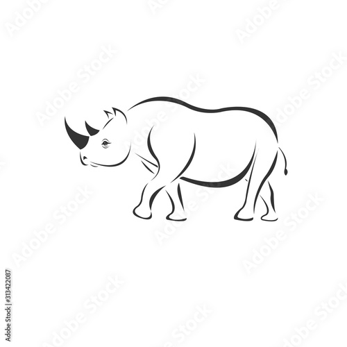 Vector image of an Rhino black and white. design style. animal. art. symbol. logo. Illustrator. on white background. Mammals
