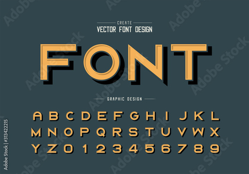 Black shadow font and alphabet vector, Bold typeface letter and number design