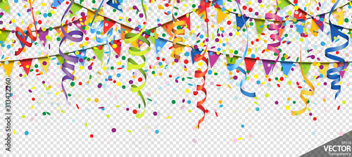 confetti, garlands and streamers party background
