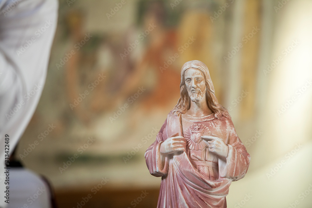 Italian Church Jesus Statue Bust Close Up Radiant Heart