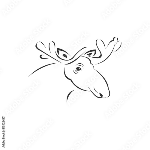 Vector image of an Deer Moose black and white. design style. animal. art. symbol. logo. Illustrator. on white background. Mammals