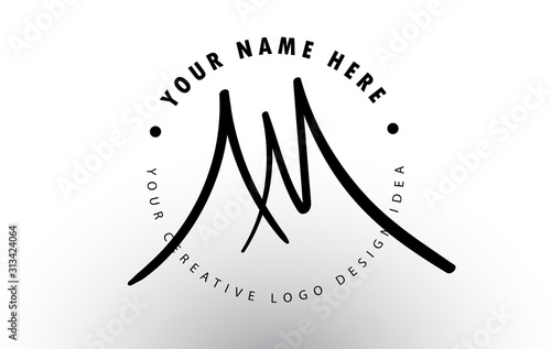 AM Handwritten Letters Logo Design with Circular Letter Pattern. Creative Handwritten Signature Logo Icon