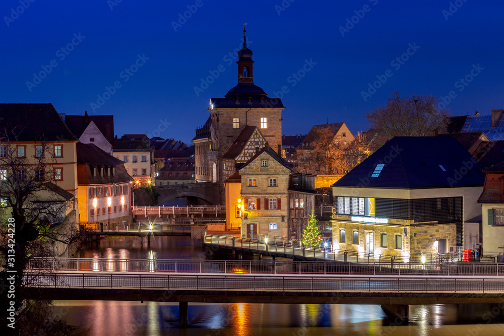 Bamberg. Old city in the night illumination.