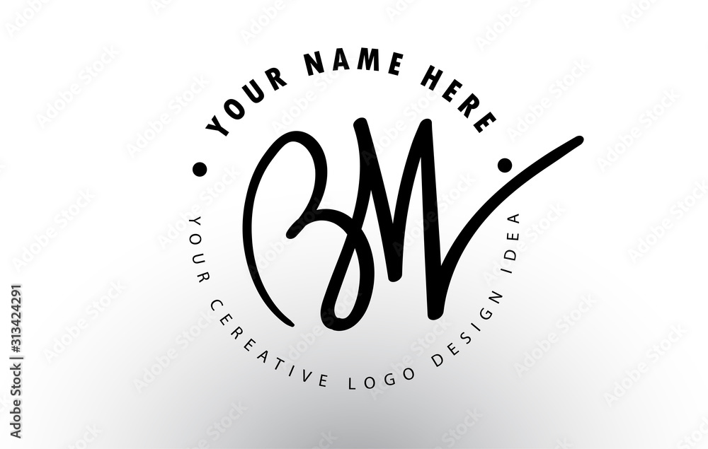 Ταπετσαρία BW Handwritten Letters Logo Design with Circular Letter Pattern