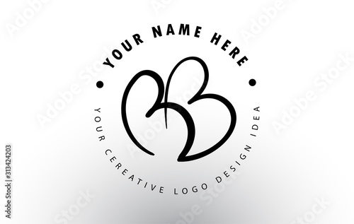 BB Handwritten Letters Logo Design with Circular Letter Pattern. Creative Handwritten Signature Logo Icon photo