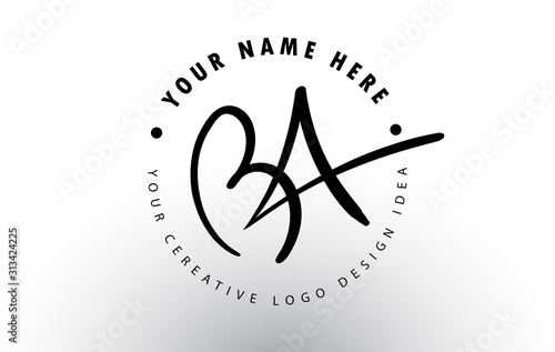 BA Handwritten Letters Logo Design with Circular Letter Pattern. Creative Handwritten Signature Logo Icon photo