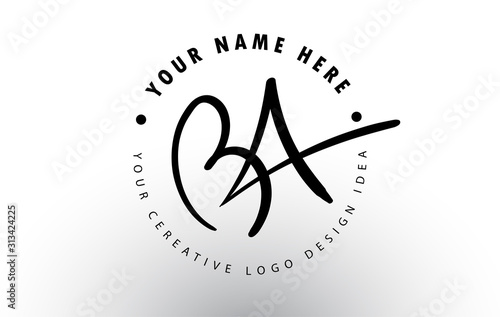 BA Handwritten Letters Logo Design with Circular Letter Pattern. Creative Handwritten Signature Logo Icon