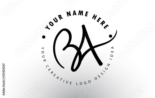 BA Handwritten Letters Logo Design with Circular Letter Pattern. Creative Handwritten Signature Logo Icon