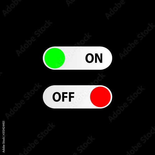 On and Off switch toggle switch button set. Vector illustration isolated on black background