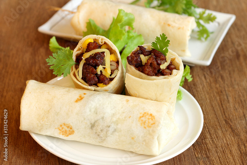 Burritos wraps with minced meat.