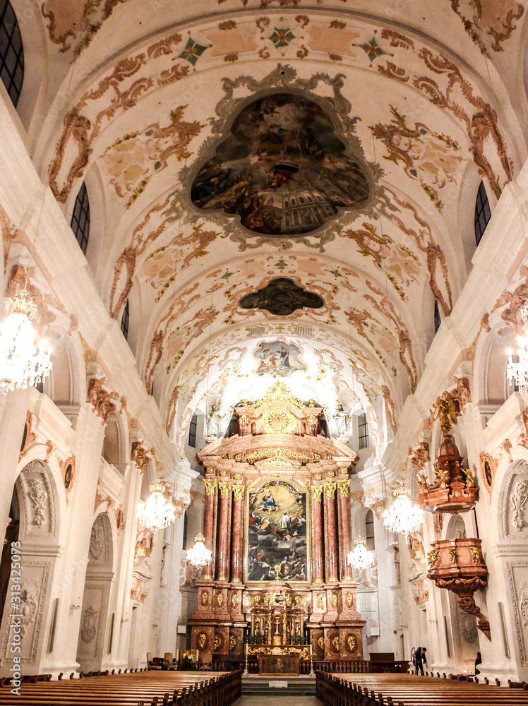 Interior of Jesuit Church. Lucerne, Switzerland