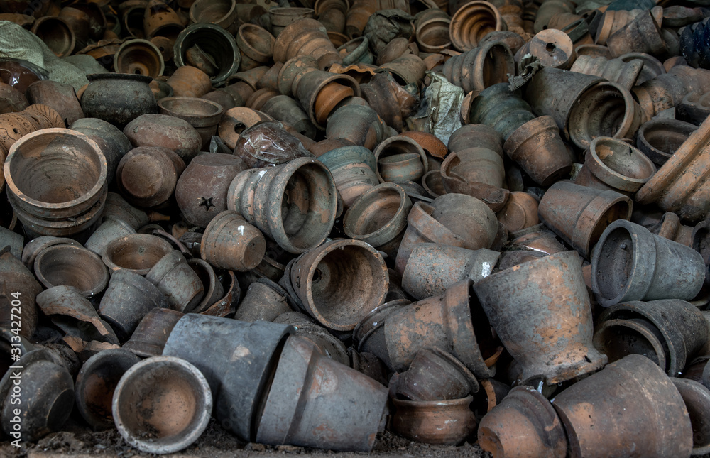 Clay pottery in Ancient furnace, Pottery textured background. Clay pottery in Ancient furnace, Pottery textured background.