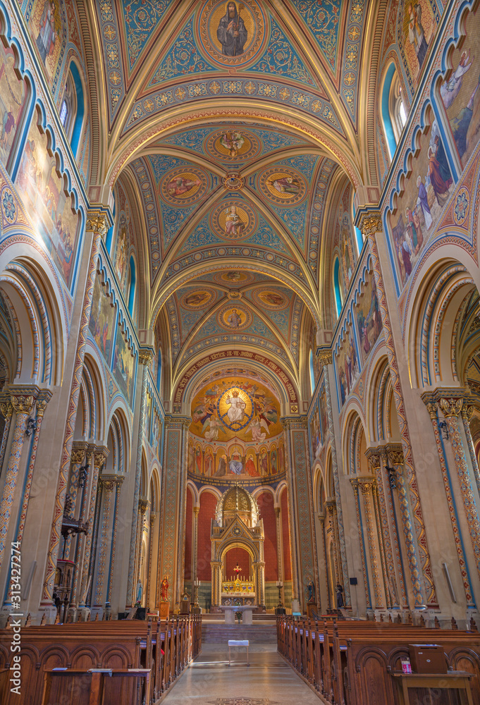 PRAGUE, CZECH REPUBLIC - OCTOBER 17, 2018: The nave of church kostel Svatého Cyrila a Metodeje.