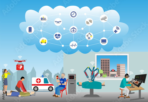 Use Case for Internet of Things in health care.  Everything connected. Remote robotic surgery, drone bringing defibrillator, real time diagnose optimizing medication. 