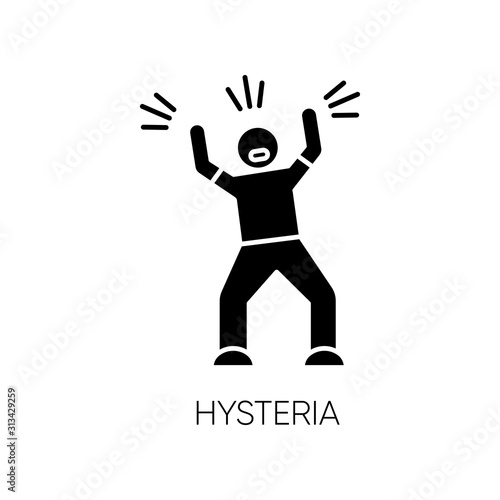 Hysteria glyph icon. Stress, anxiety. Person screaming. Man shouting and yelling. Rage and frustration. Irritability. Mental disorder. Silhouette symbol. Negative space. Vector isolated illustration
