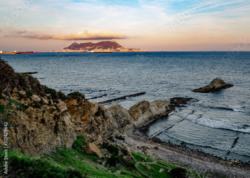 View to Gibraltar from the westside during sunset