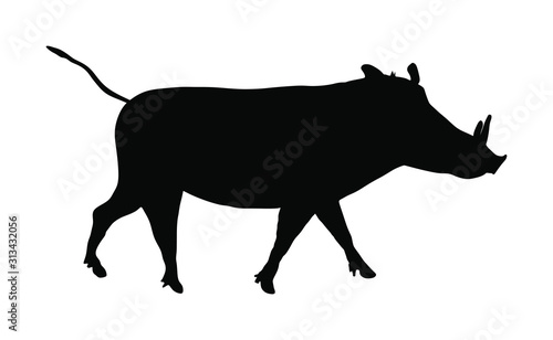 Warthog vector silhouette illustration isolated on white background. Bush Pig. Wild boar symbol. African boar isolated, desert warthog icon. Wild animals of Africa. Savannah nature wildlife. Pumba hog
