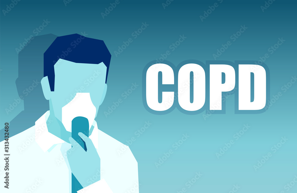 Vector of a sick patient with Chronic Obstructive Pulmonary Disease using oxygen mask Vector of a sick patient with Chronic Obstructive Pulmonary Disease using oxygen mask