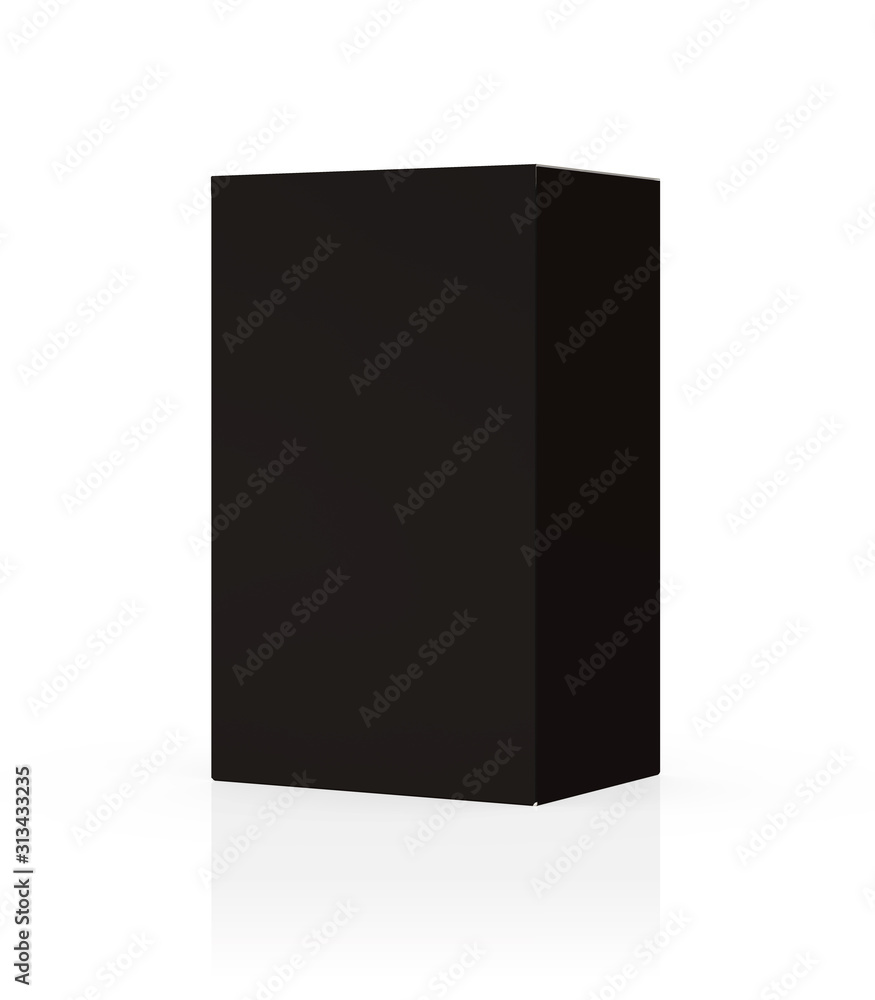 Matt black box isolated on white background mockup Matt black box isolated on white background mockup
