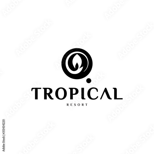 beautiful spiral tropical fern leaf logo design template for beauty, hotel, spa, travel