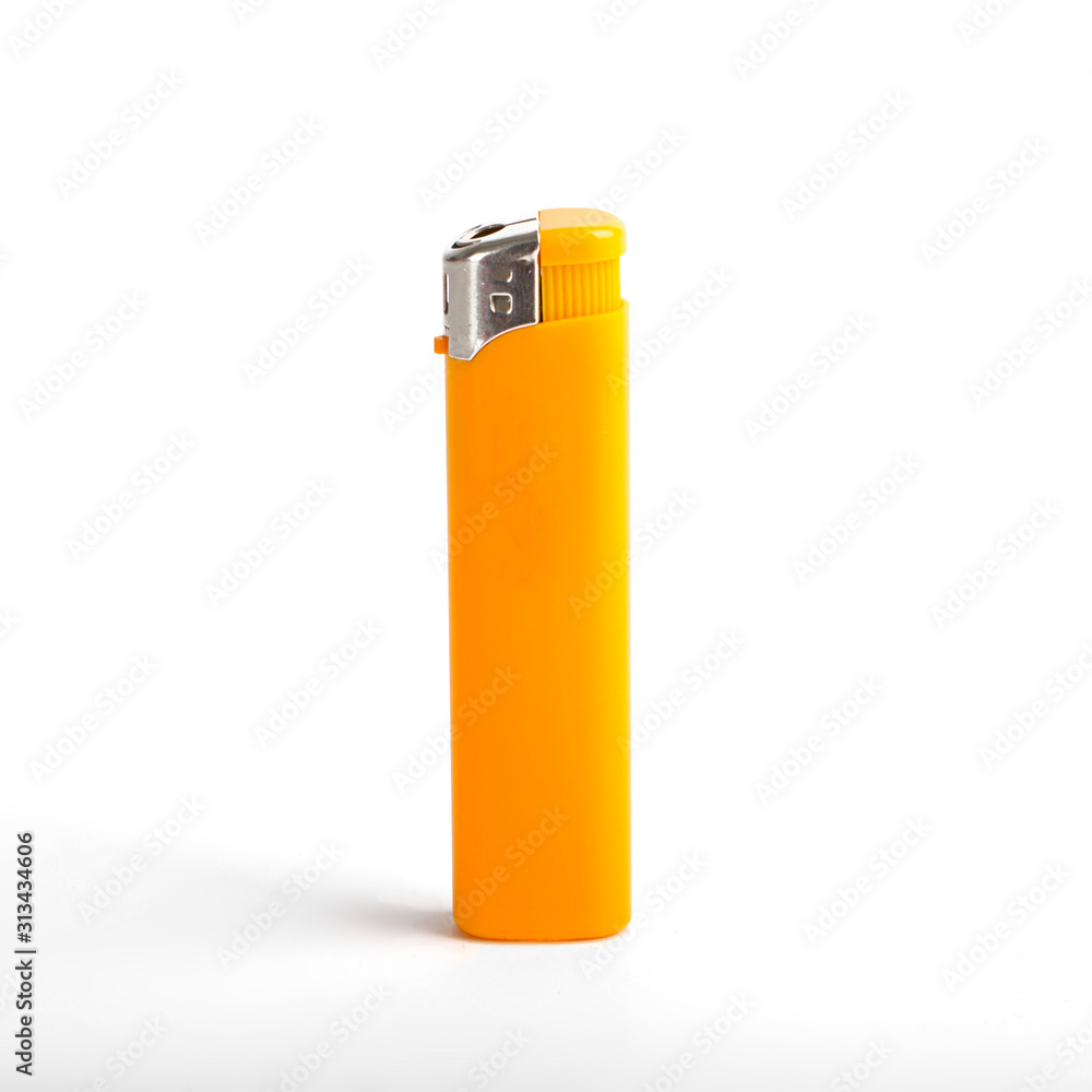 Yellow cigarette lighter isolated on a white Yellow cigarette lighter isolated on a white