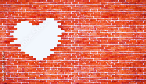Vintage white heart shape on brick wall style. Use for love and valentine day artwork